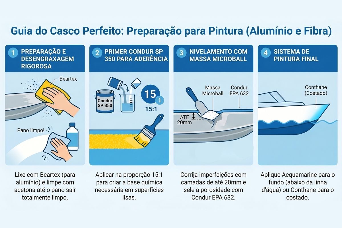 Infográfico: Guia do Casco Perfeito - Preparação para pintura em alumínio e fibra de vidro - Coninco