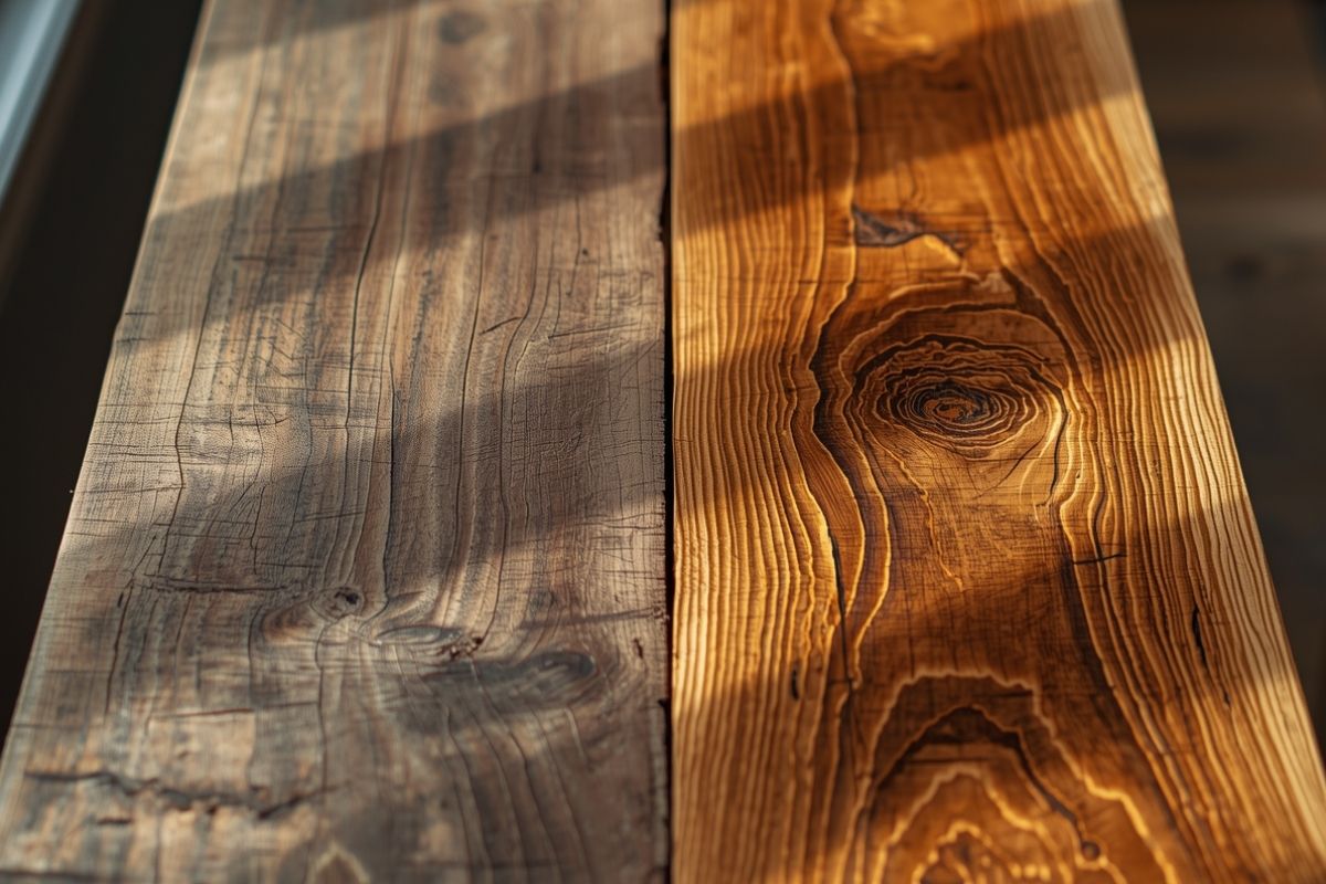 Detalhe da impregnação da resina nas fibras da madeira